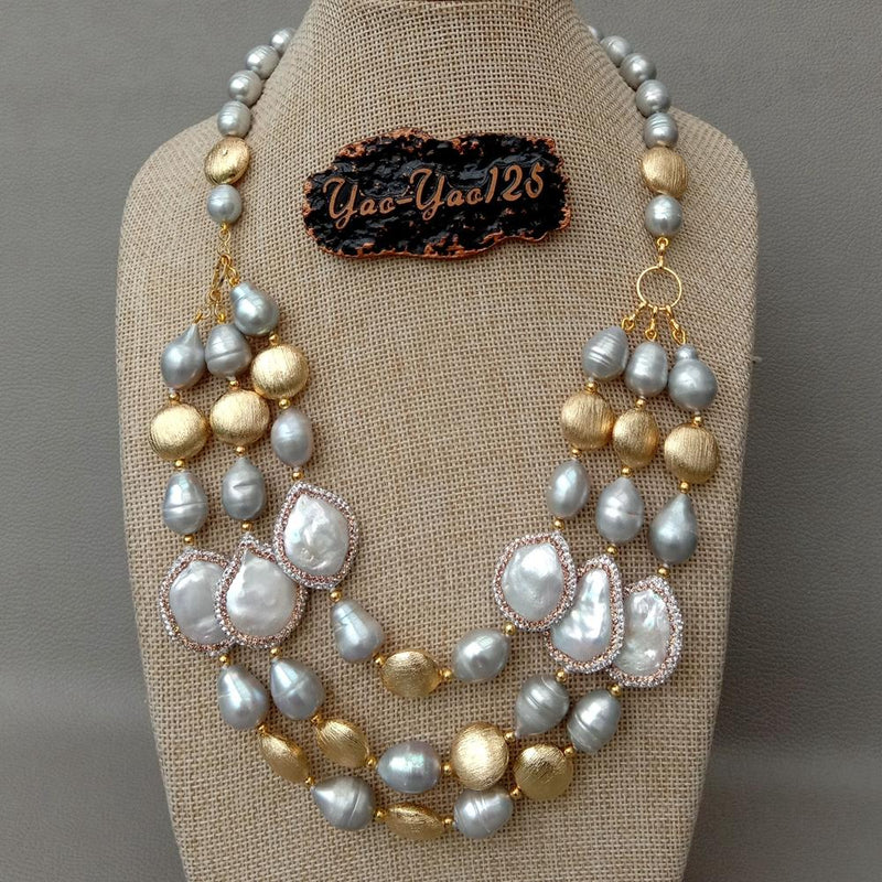 Sterling Silver Gray Rice Freshwater Cultured Pearl Necklace For Women