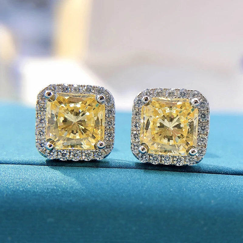 925 Sterling Silver Pink & Yellow Diamond Stud Earrings for Women