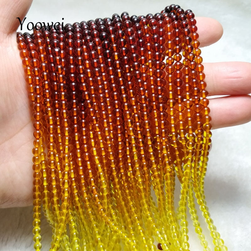 Yellow Gold Rainbow Amber, 4mm - 5mm Beads Necklace for Women