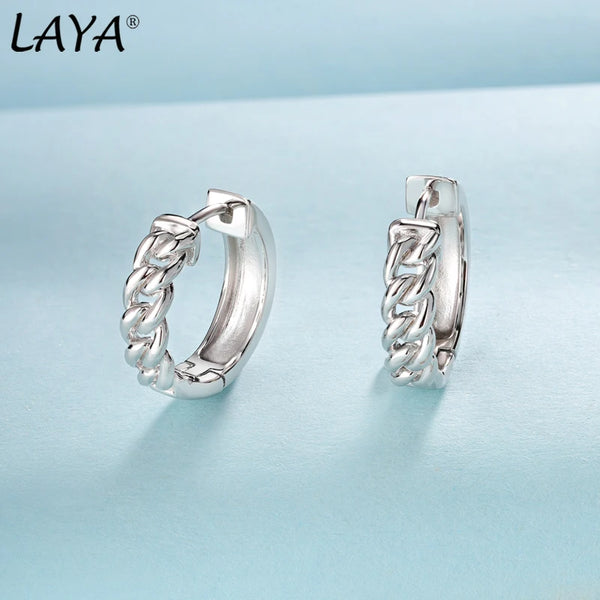 Sterling Silver Individual Design Chain Hoop Earrings and Ring Set for Women