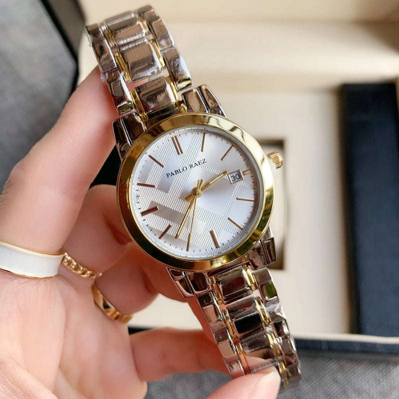 Luxurious Gold Women's Watch with Creative Fashion Steel Bracelet