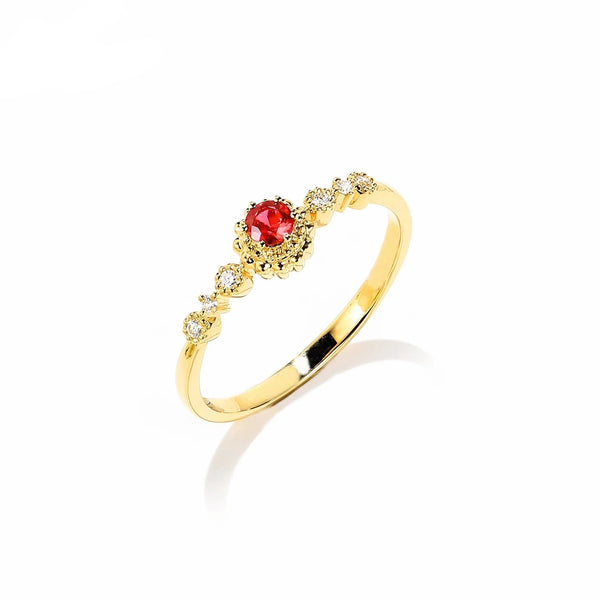 14k Yellow Gold 3mm Round Ruby Diamond Engagement Wedding Ring for Women