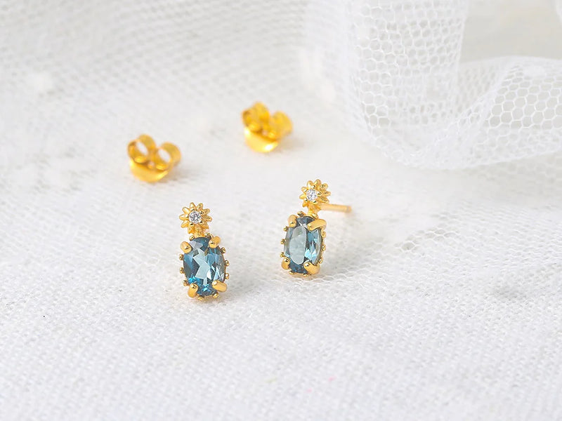 925 Silver and 14K Gold London Blue Topaz Jewelry Set for Women