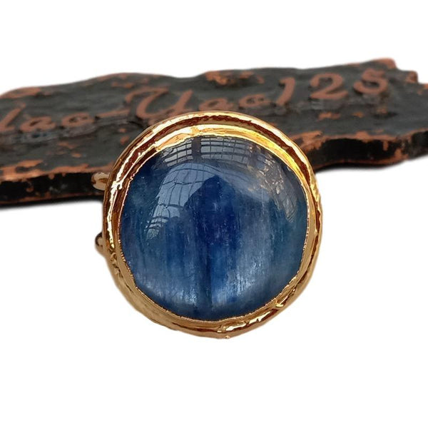 YYING Natural coin Blue Kyanite Gold Filled Ring   Adjustable Size Ring luxury style for women