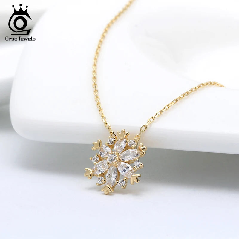 Sterling Silver Snowflake Pendant with A Zirconia for Women