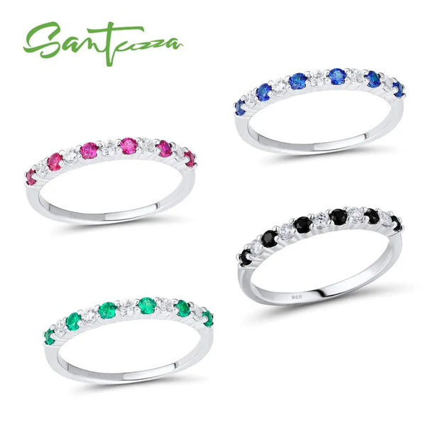 Sterling Silver Round Ring with Colorful Stones for Women