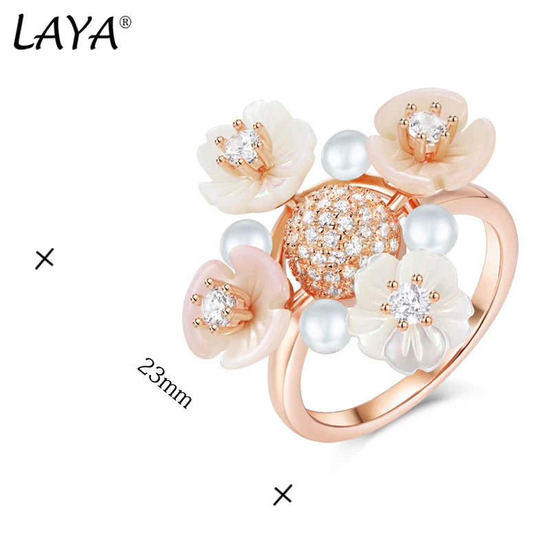 Sterling Silver Shell & Pearl Flower Ring for Women