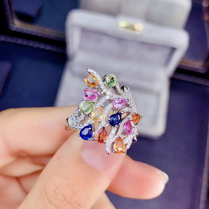 925 Silver Multicolor Sapphire Ring for Woman