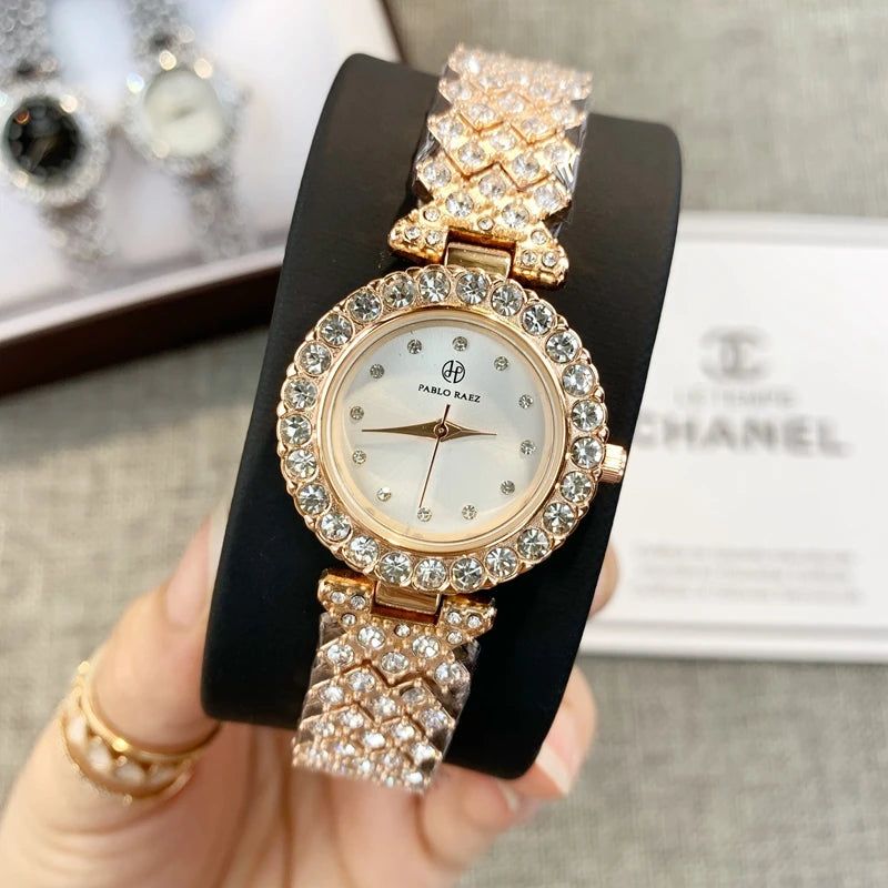 Luxury Steel Fashion Clock Watch with Diamond Accents & Special Design for Women's Dress Wristwear