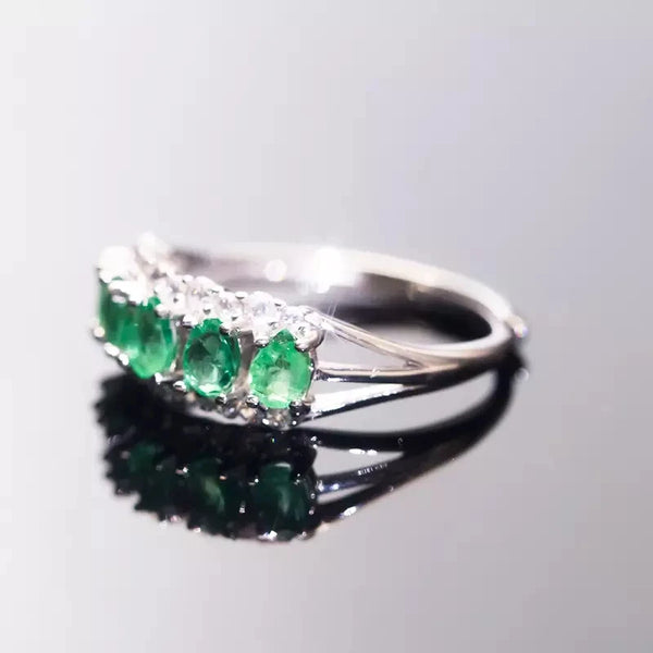 925 Sterling Silver Natural Emerald Ring for Women