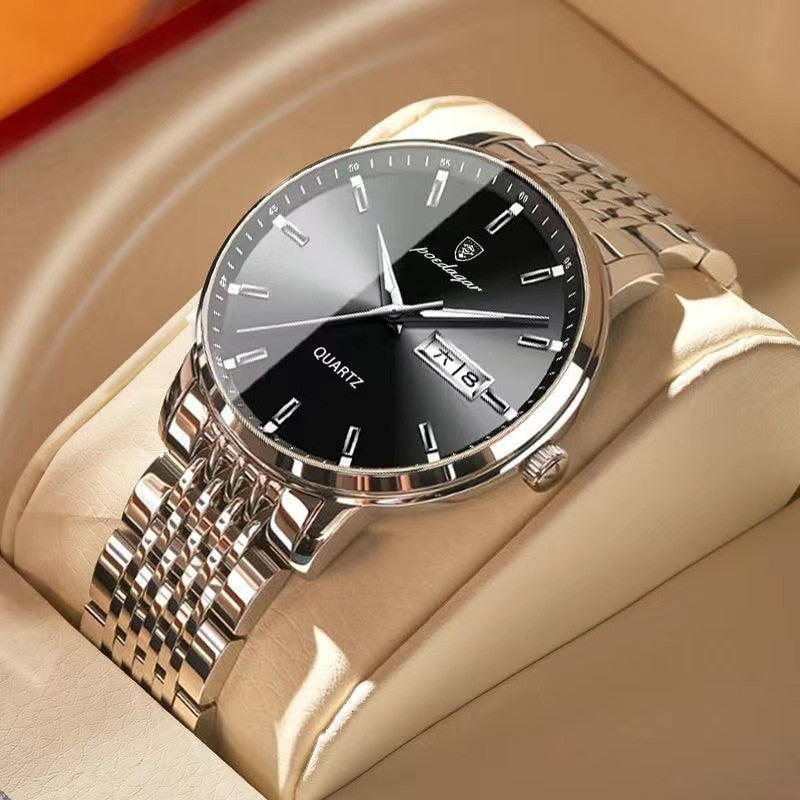 Stainless Steel Watch with Luminous, Date, Week Functions for Men