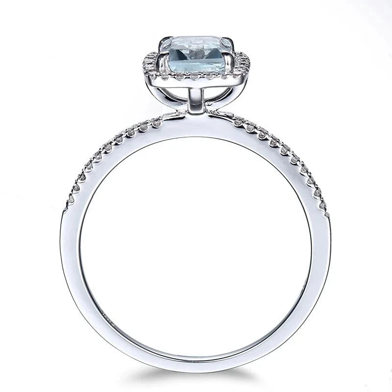 Solid 14K White Gold 1ct Aquamarine Diamonds Engagement Ring for Women