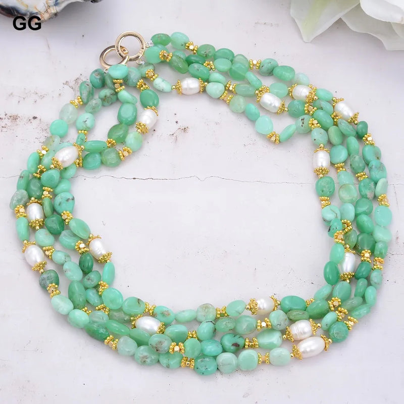 White Rice Pearl and Chrysoprase Necklace for Women