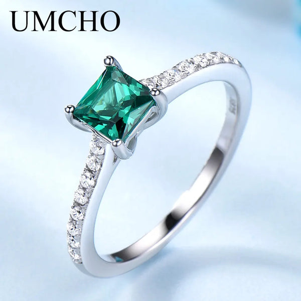 925 Sterling Silver Green Emerald Ring for Women