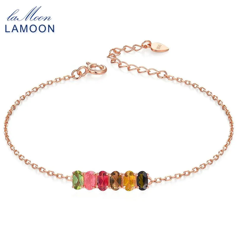 925 Sterling Silver Multicolor Tourmaline Bracelet for Woman