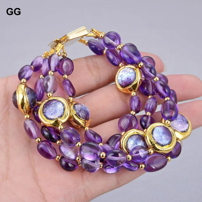 Purple Amethyst Murano Glass Bracelet 8" for Women