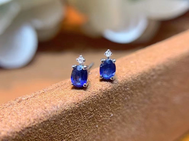 18K White Gold Sapphire Diamond Stud Earrings for Women