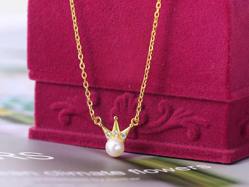 Sterling Silver Gold Plated Natural Freshwater Pearl Crown Jewelry Set for Women