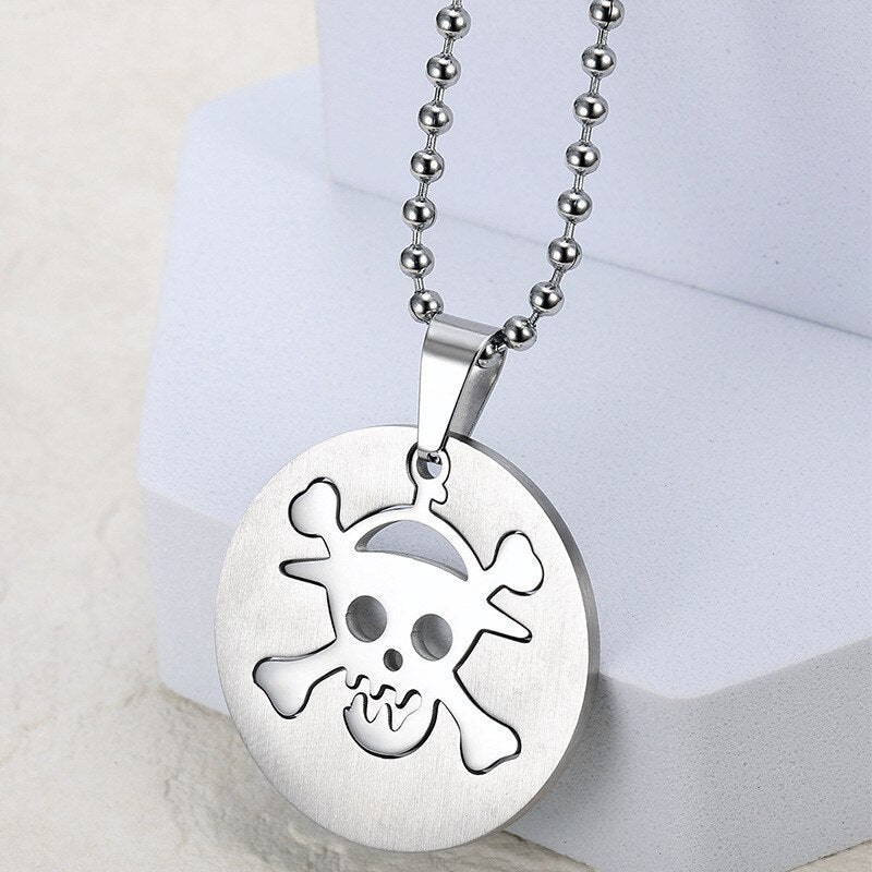 Titanium Stainless Steel Gothic Pirate Skeleton Pendant Necklace for Men