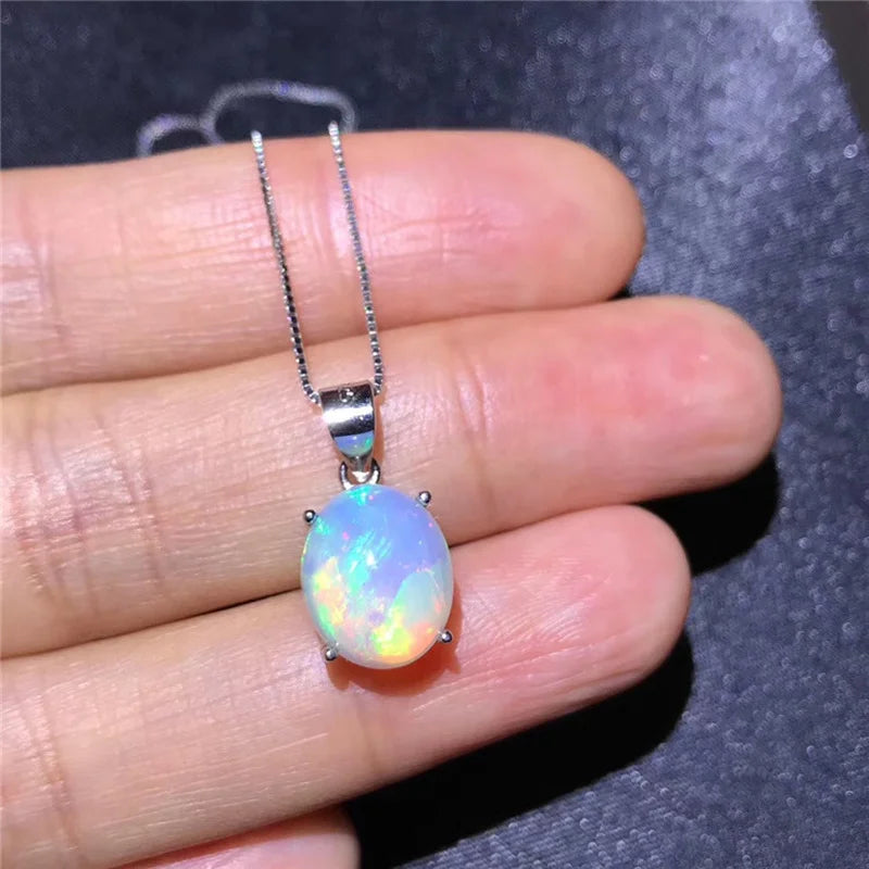 Sterling Silver Oval Natural Australia Opal Pendant for Woman