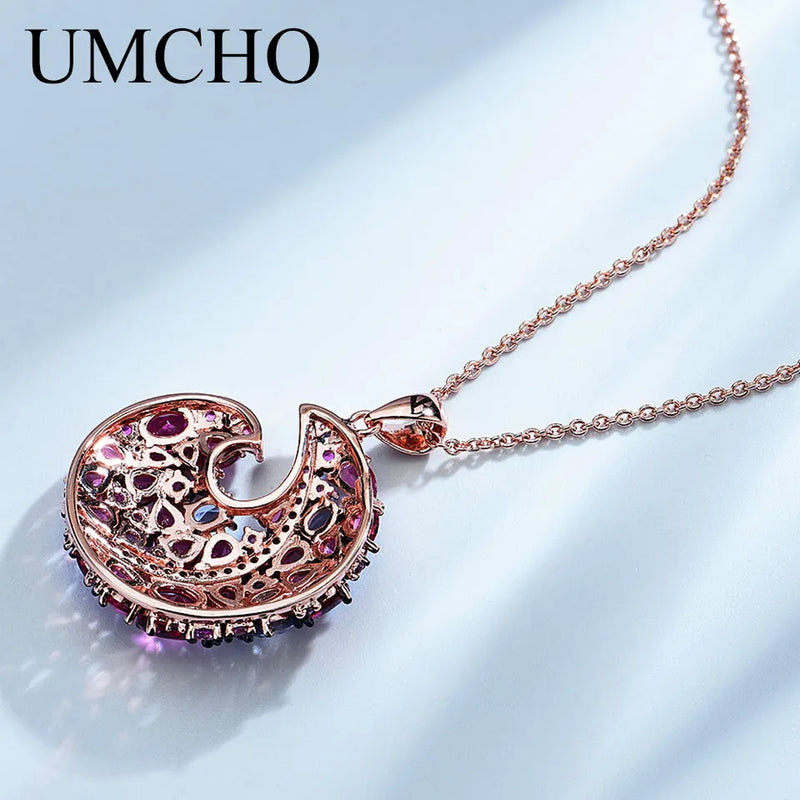 Silver Colorful Nano Stone Moon Pendant Necklace for Women