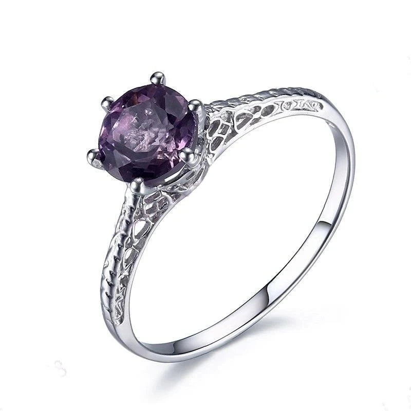 Sterling Silver Genuine Amethyst Engagement Ring for Women 6.5mm