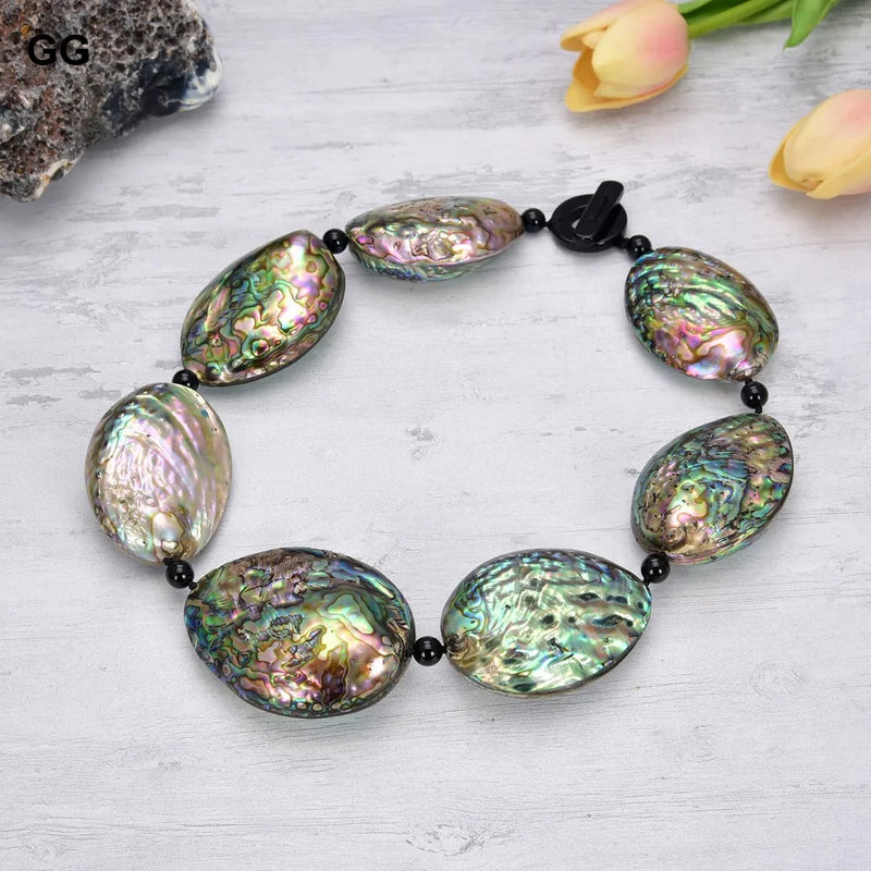 Silver Green Paua Abalone and Black Onyx Necklace for Lady