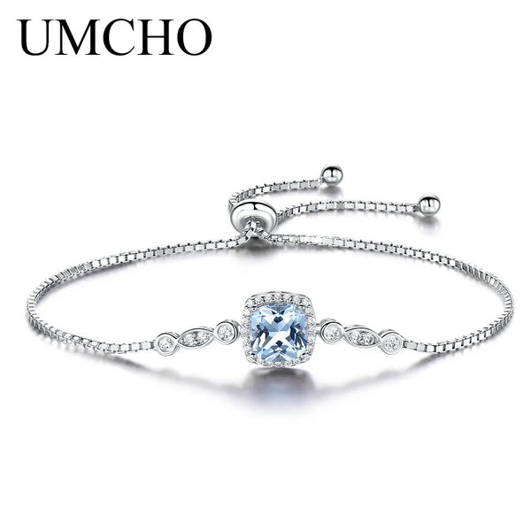 925 Sterling Silver Aquamarine Bracelets for Women