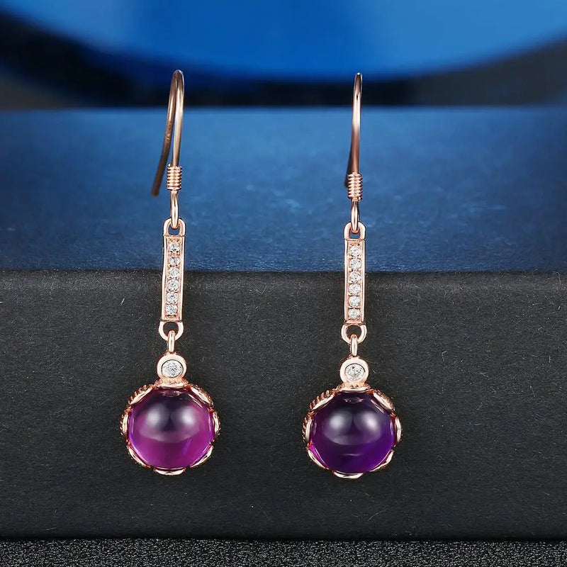 925 Sterling Silver Rose Gold Plated Amethyst Drop Earrings for Women