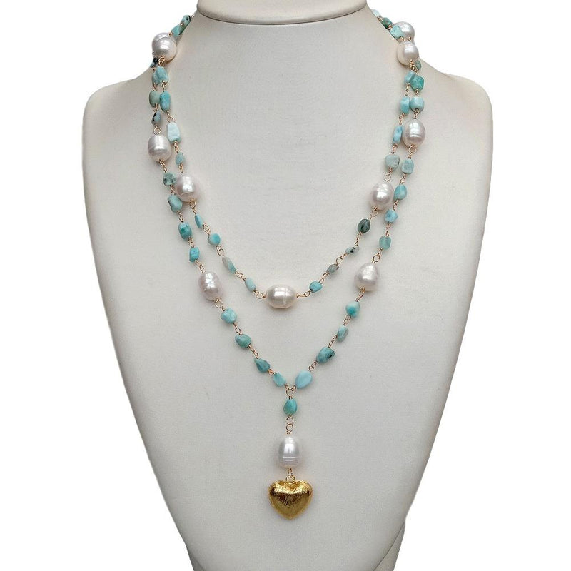 Gold Plated White Freshwater Pearl Heart Pendant Necklace, 21" for Women