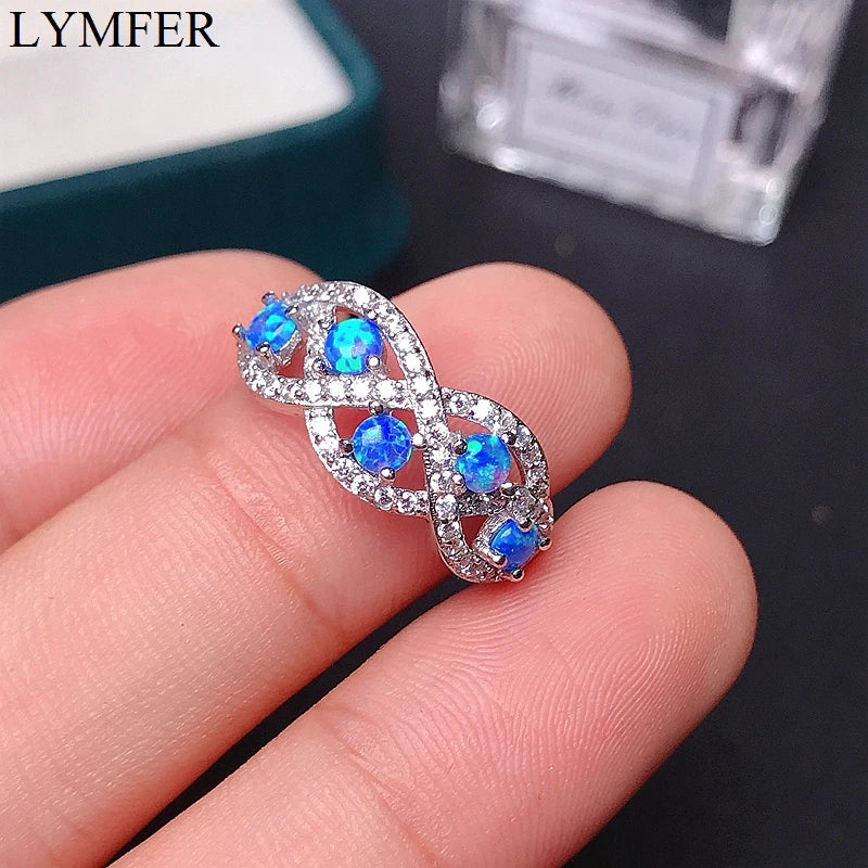 925 Sterling Silver Opal Ring with Blue and Fire Colors for Women