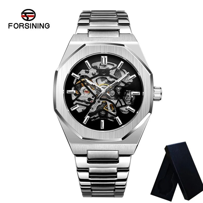 Stainless Steel Skeleton Automatic Mechanical Watch for Men