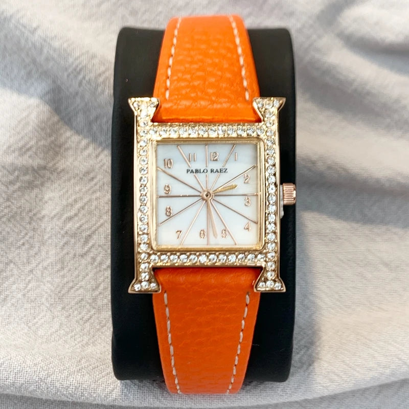 Luxury Diamond Fashion Watch for Ladies: High-Grade, Waterproof, Leather Strap, Quartz Movement.