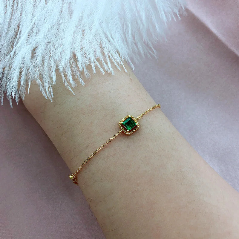 925 Sterling Silver Synthetic Emerald Bracelet for Women