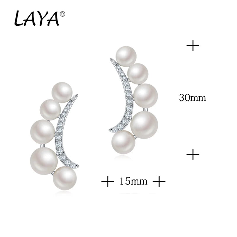 Sterling Silver Natural Pearl & Cubic Zirconia Stud Earrings for Women