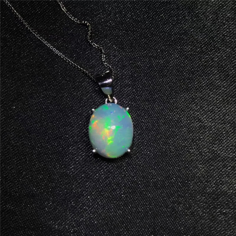 Sterling Silver Oval Natural Australia Opal Pendant for Woman