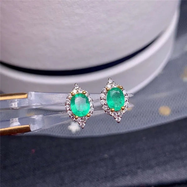 925 Sterling Silver Natural Emerald Earrings