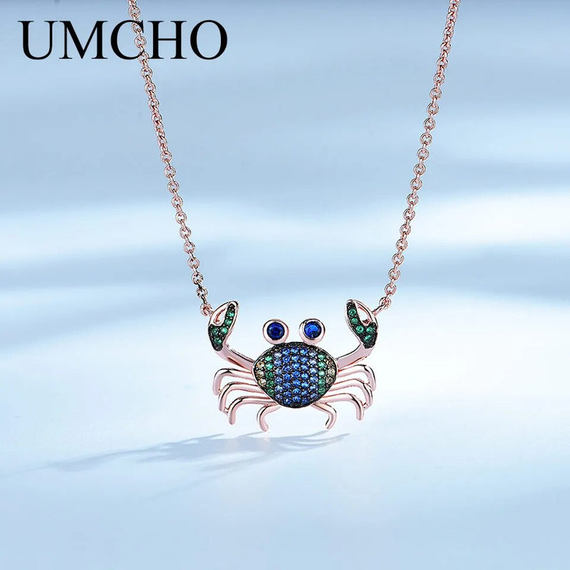 925 Sterling Silver Colorful Crab Chain Necklace for Women