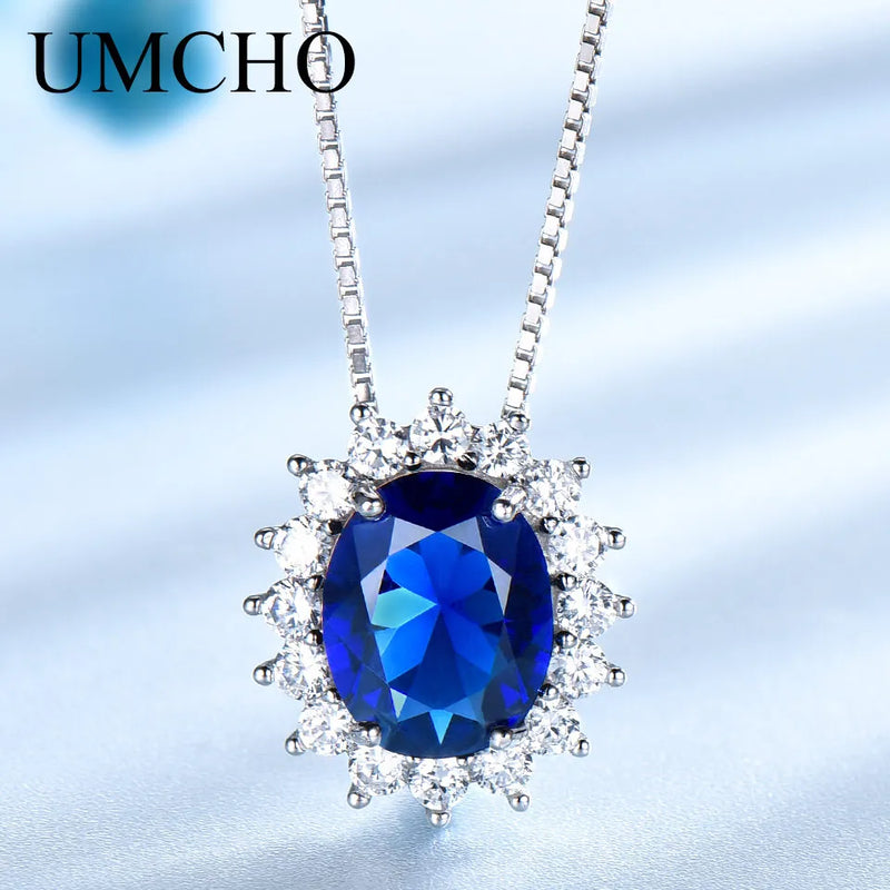 925 Sterling Silver Blue Sapphire Pendant for Women