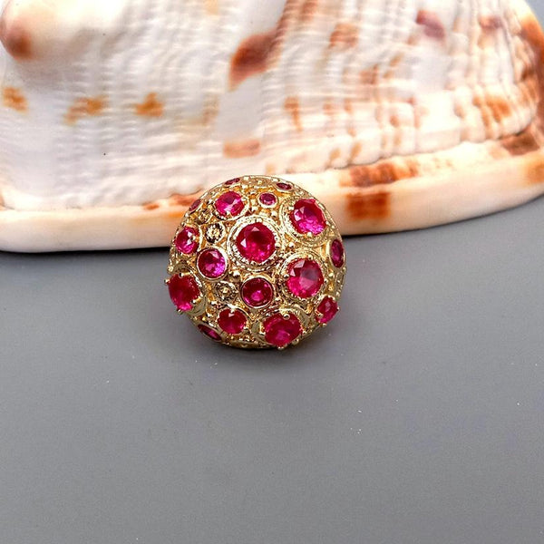 YYING Fuchsia Cubic Zirconia Pave Gold Plated Ring Adjustable Fashion Women Jewelry