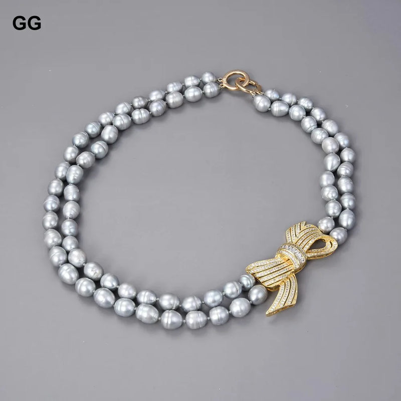 Gold 925 Natural Grey Rice Pearl CTW Pendant Necklace for Women