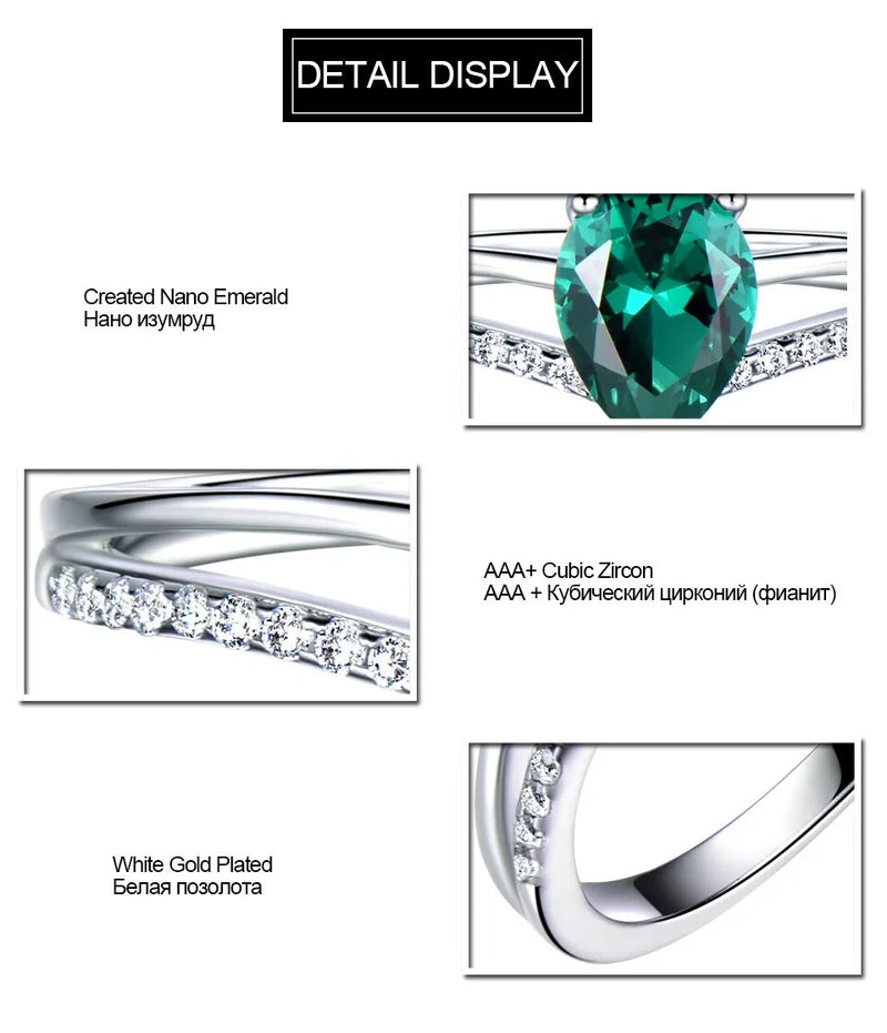 Sterling Silver Emerald Green Gemstone Water Drop Ring for Women