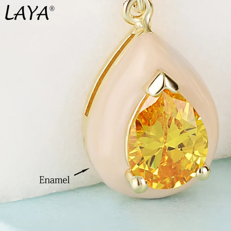 925 Sterling Silver, Synthetic Yellow Crystal Earrings For Women