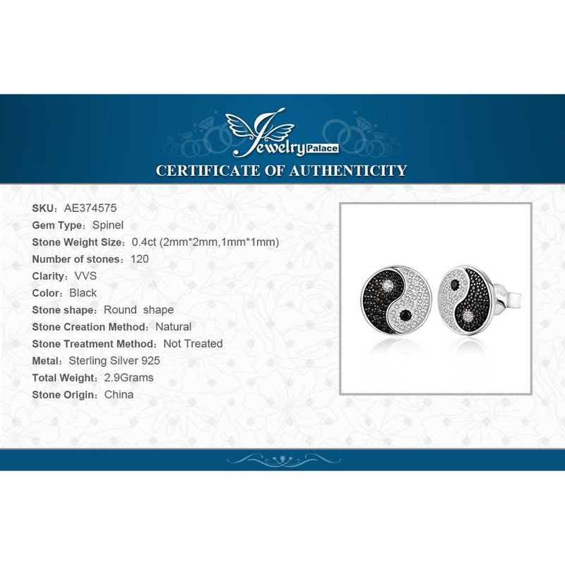 925 Sterling Silver Black Spinel Round Coin Stud Earrings for Women