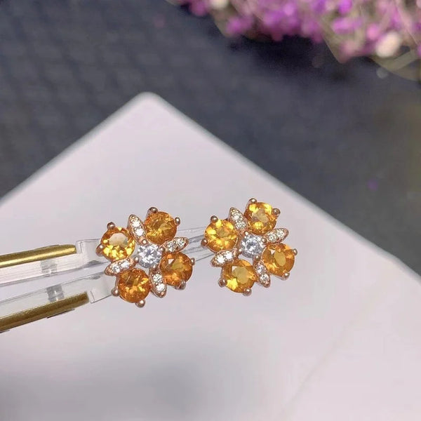 925 Sterling Silver Citrine Stud Earrings for Women