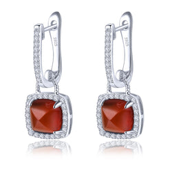 Silver Spessartite Garnet Sugar Loaf Drop Earrings for Women