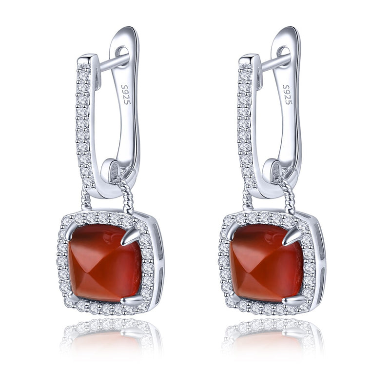 Silver Spessartite Garnet Sugar Loaf Drop Earrings for Women