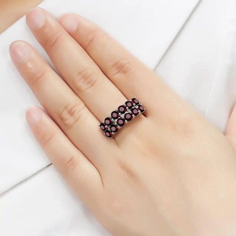 925 Sterling Silver Black Garnet Ring for Women