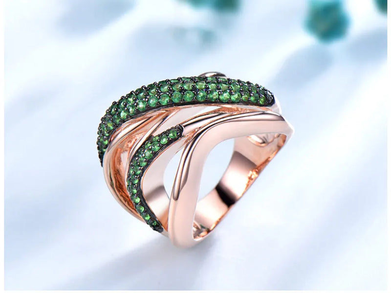 925 Sterling Silver Simulated Emerald Geometric Ring for Women