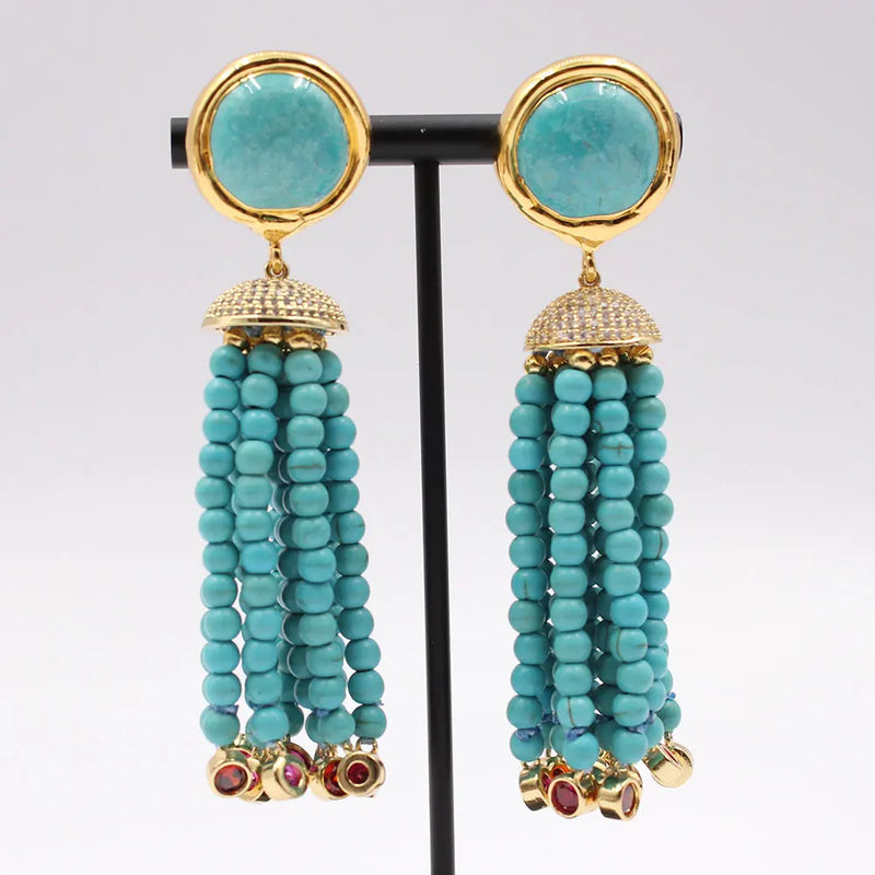 Gold Plated Turquoise Stud Earrings with CZ Accent